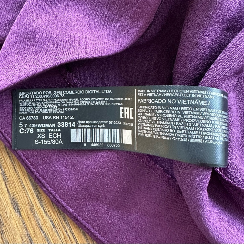 MANGO Wrapped Satin Buckled Dress Dark Purple Whimsical Statement Flare Sleeves - Picture 8 of 14